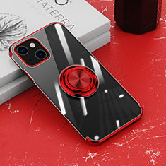 Coque Ultra Slim Silicone Souple Housse Etui Transparente avec Support Bague Anneau Aimante Magnetique Z02 pour Apple iPhone 14 Rouge