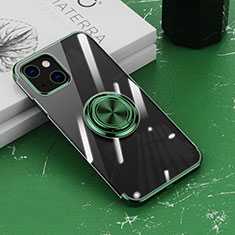 Coque Ultra Slim Silicone Souple Housse Etui Transparente avec Support Bague Anneau Aimante Magnetique Z02 pour Apple iPhone 14 Vert