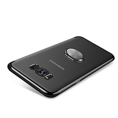 Coque Ultra Slim Silicone Souple Housse Etui Transparente avec Support Bague Anneau Aimante S01 pour Samsung Galaxy S8 Plus Noir