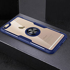 Coque Ultra Slim Silicone Souple Housse Etui Transparente avec Support Bague Anneau R01 pour Apple iPhone 6 Bleu