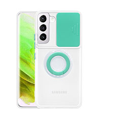 Coque Ultra Slim Silicone Souple Housse Etui Transparente avec Support Bague Anneau S01 pour Samsung Galaxy S21 FE 5G Pastel Vert