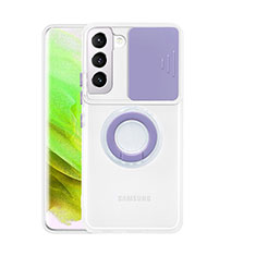 Coque Ultra Slim Silicone Souple Housse Etui Transparente avec Support Bague Anneau S01 pour Samsung Galaxy S21 FE 5G Violet