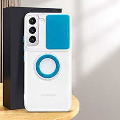 Coque Ultra Slim Silicone Souple Housse Etui Transparente avec Support Bague Anneau S01 pour Samsung Galaxy S24 5G Bleu
