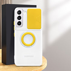 Coque Ultra Slim Silicone Souple Housse Etui Transparente avec Support Bague Anneau S01 pour Samsung Galaxy S24 Plus 5G Jaune