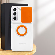 Coque Ultra Slim Silicone Souple Housse Etui Transparente avec Support Bague Anneau S01 pour Samsung Galaxy S24 Plus 5G Orange