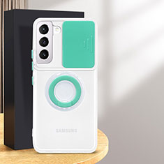 Coque Ultra Slim Silicone Souple Housse Etui Transparente avec Support Bague Anneau S01 pour Samsung Galaxy S24 Plus 5G Pastel Vert