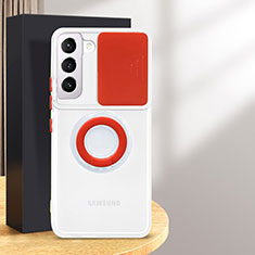 Coque Ultra Slim Silicone Souple Housse Etui Transparente avec Support Bague Anneau S01 pour Samsung Galaxy S24 Plus 5G Rouge