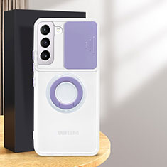 Coque Ultra Slim Silicone Souple Housse Etui Transparente avec Support Bague Anneau S01 pour Samsung Galaxy S24 Plus 5G Violet