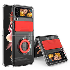 Coque Ultra Slim Silicone Souple Housse Etui Transparente avec Support Bague Anneau S01 pour Samsung Galaxy Z Flip3 5G Rouge