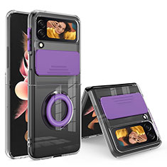 Coque Ultra Slim Silicone Souple Housse Etui Transparente avec Support Bague Anneau S01 pour Samsung Galaxy Z Flip3 5G Violet