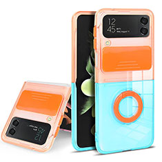 Coque Ultra Slim Silicone Souple Housse Etui Transparente avec Support Bague Anneau S02 pour Samsung Galaxy Z Flip3 5G Orange