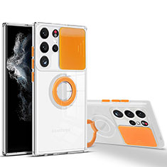 Coque Ultra Slim Silicone Souple Housse Etui Transparente avec Support Bague Anneau S03 pour Samsung Galaxy S21 Ultra 5G Orange