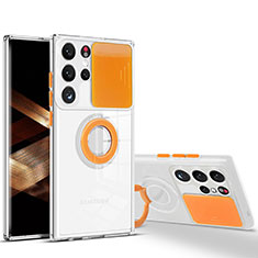 Coque Ultra Slim Silicone Souple Housse Etui Transparente avec Support Bague Anneau S03 pour Samsung Galaxy S24 Ultra 5G Orange