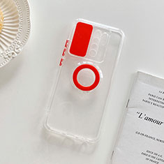 Coque Ultra Slim Silicone Souple Housse Etui Transparente avec Support pour Xiaomi Redmi 9 Rouge
