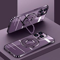 Coque Ultra Slim Silicone Souple Transparente avec Mag-Safe Magnetic Magnetique AC1 pour Apple iPhone 13 Pro Max Violet