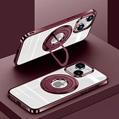 Coque Ultra Slim Silicone Souple Transparente avec Mag-Safe Magnetic Magnetique AC1 pour Apple iPhone 13 Rouge
