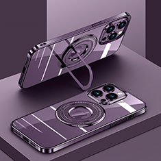 Coque Ultra Slim Silicone Souple Transparente avec Mag-Safe Magnetic Magnetique AC1 pour Apple iPhone 14 Pro Violet