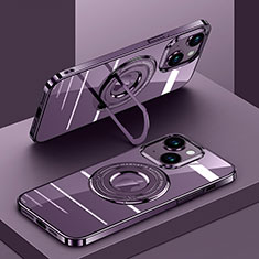 Coque Ultra Slim Silicone Souple Transparente avec Mag-Safe Magnetic Magnetique AC1 pour Apple iPhone 14 Violet