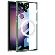 Coque Ultra Slim Silicone Souple Transparente avec Mag-Safe Magnetic Magnetique AC1 pour Samsung Galaxy S21 Ultra 5G Vert