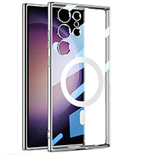 Coque Ultra Slim Silicone Souple Transparente avec Mag-Safe Magnetic Magnetique AC1 pour Samsung Galaxy S22 Ultra 5G Argent