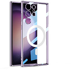 Coque Ultra Slim Silicone Souple Transparente avec Mag-Safe Magnetic Magnetique AC1 pour Samsung Galaxy S22 Ultra 5G Violet