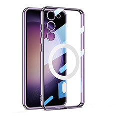 Coque Ultra Slim Silicone Souple Transparente avec Mag-Safe Magnetic Magnetique AC1 pour Samsung Galaxy S23 5G Violet