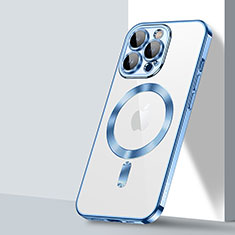 Coque Ultra Slim Silicone Souple Transparente avec Mag-Safe Magnetic Magnetique LD2 pour Apple iPhone 13 Pro Bleu
