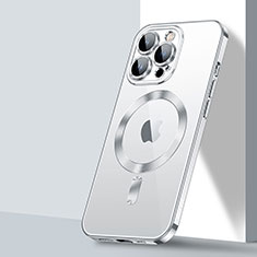 Coque Ultra Slim Silicone Souple Transparente avec Mag-Safe Magnetic Magnetique LD2 pour Apple iPhone 14 Pro Argent