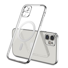 Coque Ultra Slim Silicone Souple Transparente avec Mag-Safe Magnetic Magnetique M01 pour Apple iPhone 12 Mini Argent