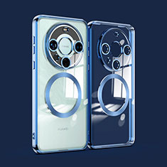 Coque Ultra Slim Silicone Souple Transparente avec Mag-Safe Magnetic Magnetique P01 pour Huawei Mate 60 Pro Bleu