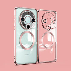 Coque Ultra Slim Silicone Souple Transparente avec Mag-Safe Magnetic Magnetique P01 pour Huawei Mate 60 Pro Or Rose
