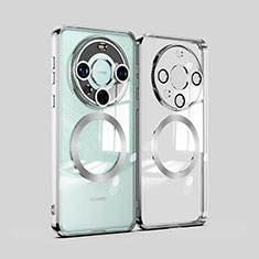 Coque Ultra Slim Silicone Souple Transparente avec Mag-Safe Magnetic Magnetique P01 pour Huawei Mate 60 Pro+ Plus Argent