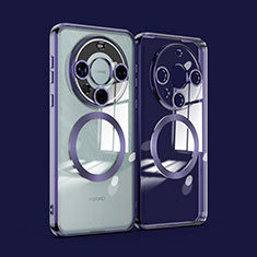 Coque Ultra Slim Silicone Souple Transparente avec Mag-Safe Magnetic Magnetique P01 pour Huawei Mate 60 Pro Violet