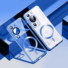Coque Ultra Slim Silicone Souple Transparente avec Mag-Safe Magnetic Magnetique S01 pour Huawei P60 Bleu