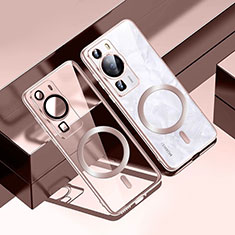 Coque Ultra Slim Silicone Souple Transparente avec Mag-Safe Magnetic Magnetique S01 pour Huawei P60 Or Rose