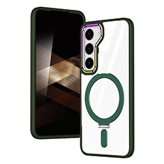 Coque Ultra Slim Silicone Souple Transparente avec Mag-Safe Magnetic Magnetique SD1 pour Samsung Galaxy S24 5G Vert
