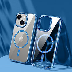 Coque Ultra Slim Silicone Souple Transparente avec Mag-Safe Magnetic Magnetique TB1 pour Apple iPhone 14 Bleu