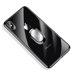 Coque Ultra Slim Silicone Souple Transparente avec Support Bague Anneau T01 pour Apple iPhone Xs Max Noir