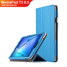 Etui Clapet Portefeuille Livre Cuir L01 pour Huawei MediaPad T3 8.0 KOB-W09 KOB-L09 Bleu Ciel