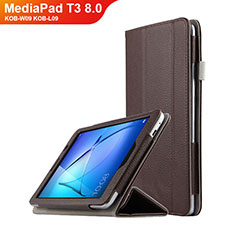 Etui Clapet Portefeuille Livre Cuir L01 pour Huawei MediaPad T3 8.0 KOB-W09 KOB-L09 Marron