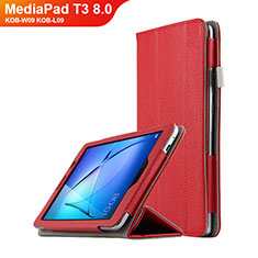 Etui Clapet Portefeuille Livre Cuir L02 pour Huawei MediaPad T3 8.0 KOB-W09 KOB-L09 Rouge