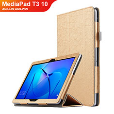 Etui Clapet Portefeuille Livre Cuir L07 pour Huawei MediaPad T3 10 AGS-L09 AGS-W09 Or