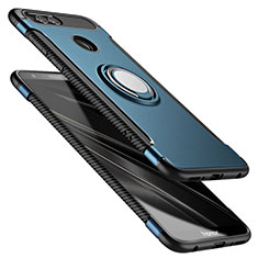 Etui Contour Silicone et Plastique Mat avec Support Bague Anneau A01 pour Huawei Honor Play 7X Bleu