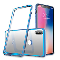 Etui Contour Silicone et Vitre Transparente Miroir 360 Degres pour Apple iPhone X Bleu