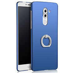 Etui Plastique Rigide Mat avec Support Bague Anneau A03 pour Huawei Honor 6X Pro Bleu