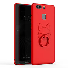 Etui Plastique Rigide Mat avec Support Bague Anneau A03 pour Huawei P9 Plus Rouge