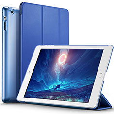Etui Portefeuille Livre Cuir L01 pour Apple iPad 2 Bleu