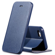 Etui Portefeuille Livre Cuir L01 pour Apple iPhone 5S Bleu