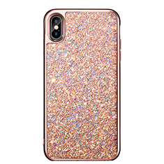 Etui Silicone Bling Bling Souple Couleur Unie pour Apple iPhone X Or Rose