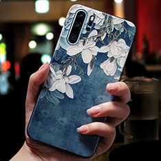 Etui Silicone Fleurs Souple Couleur Unie pour Huawei P30 Pro Bleu